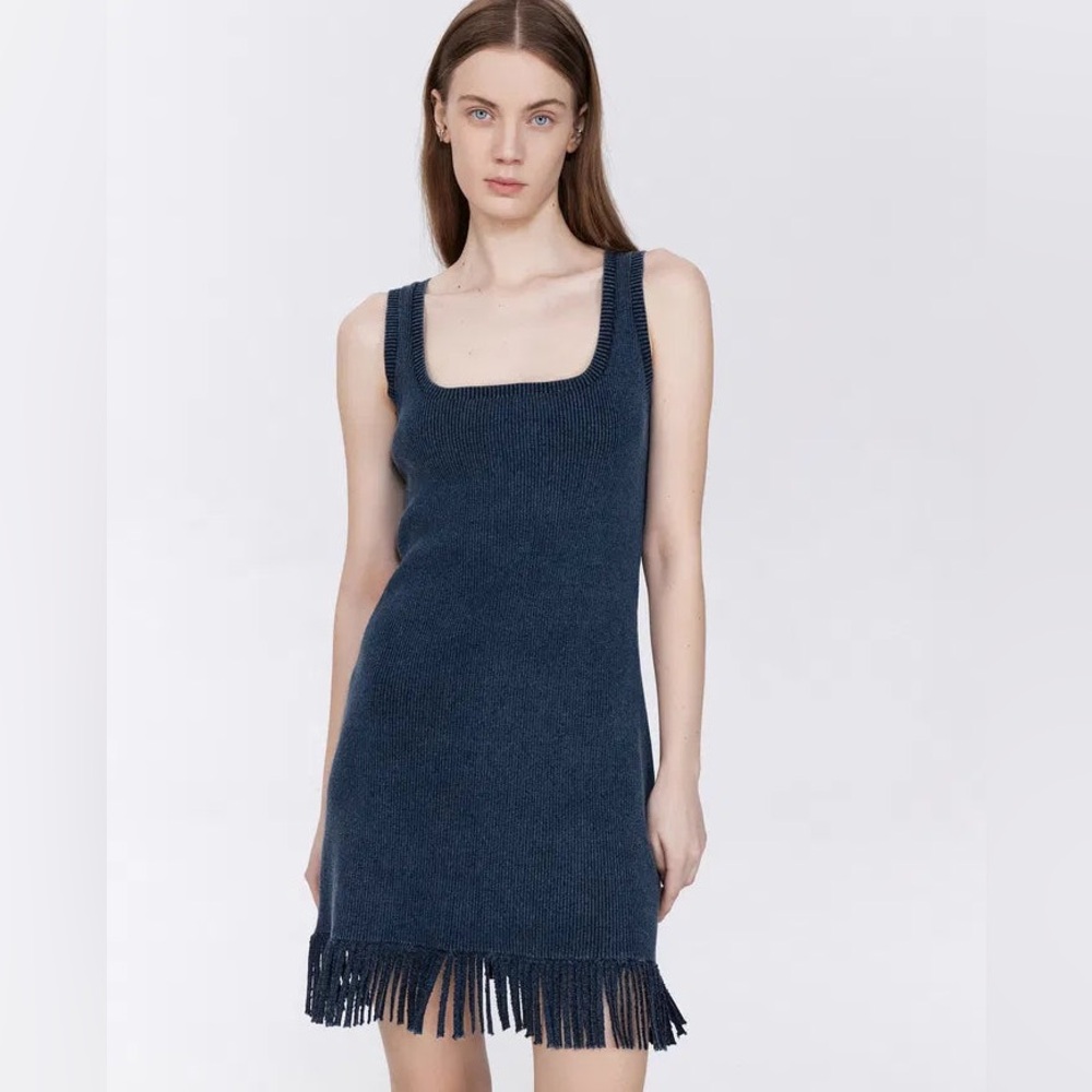 Blue Knit Dress with fringe